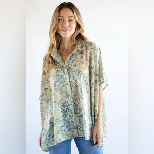 Natural Life Kelly Cotton Button Down Coverup in Cream Floral